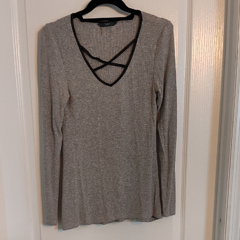 Tart Heather Gray Crisscross Long Sleeve Blouse